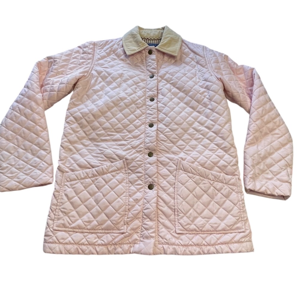 J McLaughlin Women's Small Quilted Barn Jacket Pink Corduroy Collar Plaid Lined